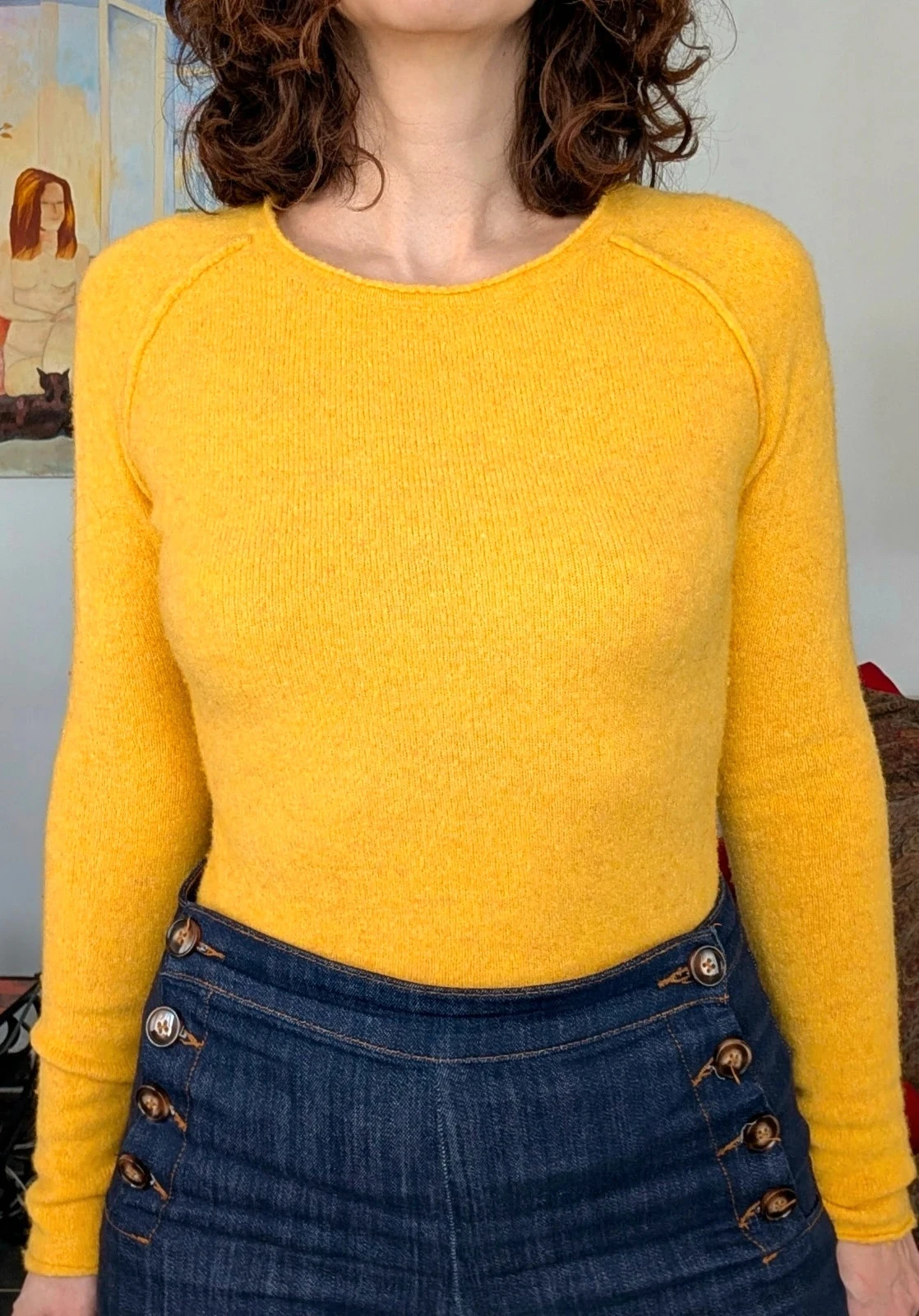 Pull fin manches longues American Vintage jaune 36 – photo 2